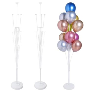 Imagem de KATBUU 2 Conjuntos De Kit De Suporte Para Balão - Suportes Para Balão De 62 Polegadas Com Base, Palitos De Balão, Decorações Para Festa De Aniversário, Casamento, Chá De Bebê, Gênero Revela Formatura
