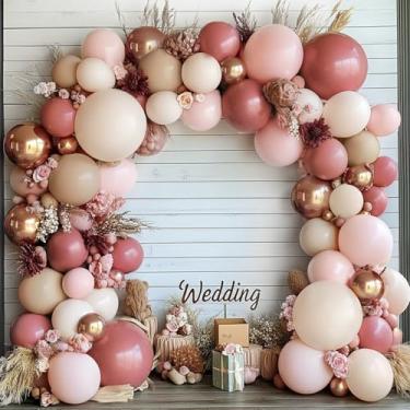 Imagem de Kit de arco de balões marfim, rosa empoeirado, rosa dourado creme, pastel e empoeirado, balões rosa 119 peças, decoração de festa elegante para casamentos, aniversários, chás de bebê, boho