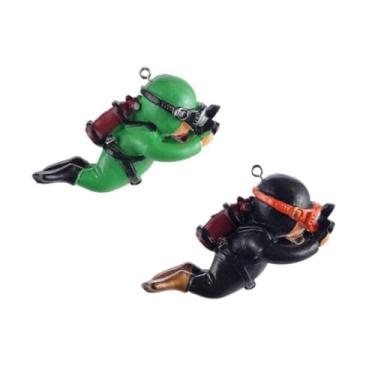 Imagem de 2 Enfeites De Aquário Mergulhador Preto e Verde Flutuante