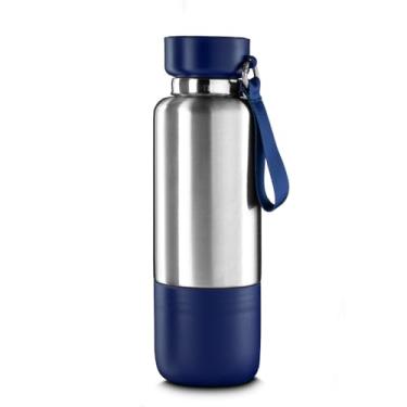 Imagem de Garrafa em Inox Parede Dupla 500ml Com Copo e Porta Objetos Azul
