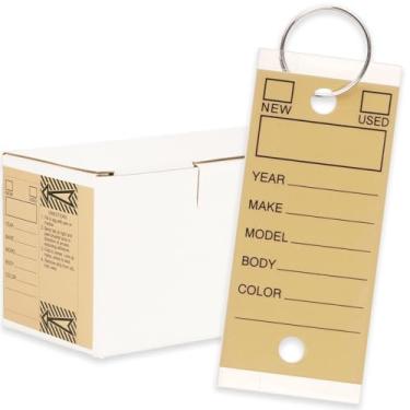 Imagem de Etiquetas de chave genuínas - cáqui | Etiquetas autoprotetoras autolaminadas 250 peças com 250 anéis por pacote | Etiquetas de chave de carro de concessionária