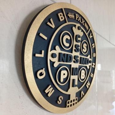 Imagem de Quadro Decorativo Vazado em 3D Medalha Moeda de São Bento 3 Camadas de