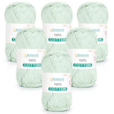 Imagem de Katech Fio de algodão puro para crochê e tricô – Soft Sport Weight CYC #2, 6 novelos (50 g cada, 300 g no total), fio de crochê ideal para panos de prato, roupas de bebê, meias, lenços leves (verde