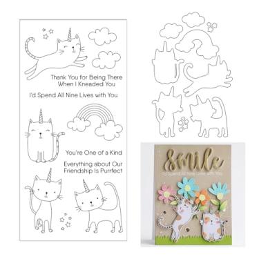 Imagem de Cat Rainbow Perfect Friendship Conjunto de carimbos transparentes e matrizes de corte para scrapbooking para fabricação de papel, moldura de cartão, artesanato