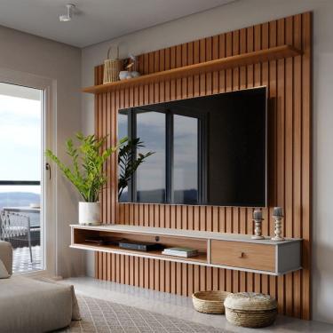 Imagem de Painel para TV Até 65 Polegadas Tasmânia 1 Gaveta Ripado Natural - Pnr Móveis