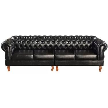 Imagem de Sofá Chesterfield 4 Lugares Duquesa Vintage Retrô Capitonê Couro Preto