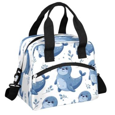 Imagem de TKBXAEG Cute Animals Seals, lancheira isolada para mulheres e homens, reutilizável, impermeável, lancheira térmica, bolsa de refeição portátil de um ombro, lancheira portátil para adultos, para