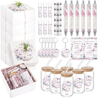 Imagem de Hoolerry 6 conjuntos de 72 peças prêmios de chá de bebê para brindes de jogo incluem copos de vidro, vencedores de chá de bebê, caixa de presente, batom, caneta, vela, chaveiro, convidados, presente