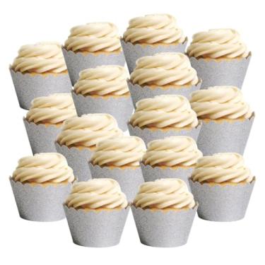 Imagem de Dress My Cupcake – Embalagem de cupcake reutilizável padrão com glitter, conjunto de 50 (prata)