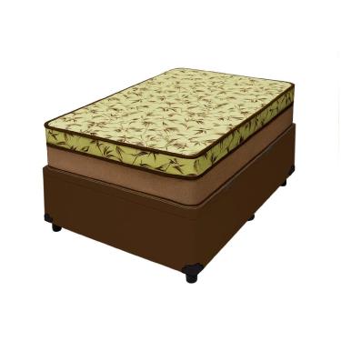 Imagem de Cama Box Baú Solteiro 88 Tecido Sintético Marrom Com Colchão de Espuma D33 Tokio Bege