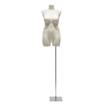 Imagem de Manequins de varejo de corpo feminino de tamanho grande com suporte, altura ajustável de 69 a 92 polegadas, manequim, torso de linho destacável(White)