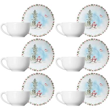 Imagem de Conjunto de 6 Xícaras de Chá com Pires de Cerâmica Snow 250ml - Alleanza