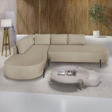 Imagem de Sofá de Canto Orgânico 4 Lugares 265cm Base de Ferro Chaise Esquerda Luna Cru