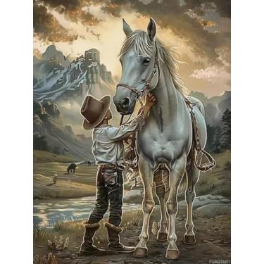 Imagem de PUAGEMTI Kits de pintura de diamante adulto retrô homem com cavalo, pinturas de diamante completo 5D bordado de cristal para iniciantes, decoração de casa, decoração de Natal, presentes de 30 x 40 cm