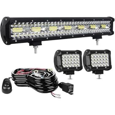 Imagem de WINBANG Kits De Barra Luz Led Para Caminhão - 22" 420 W, Luzes Pod 4" 12 V 24 Trabalho Off-Road, Quadriciclo, Trator, Picape Com Chicote Elétrico 3 Fios