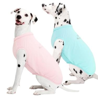 Imagem de Kuoser Pacote com 2 camisetas para cães FPS 50+ proteção solar UV, leves de secagem rápida para cães pequenos, médios e grandes, colete respirável para animais de estimação, roupas para ambientes