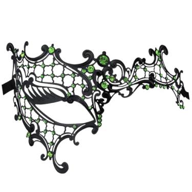 Imagem de Coddsmz Laser Cut Metal Women's Masquerade Mask Venetian Party Mardi Gras Halloween Mask (Black - green diamonds)
