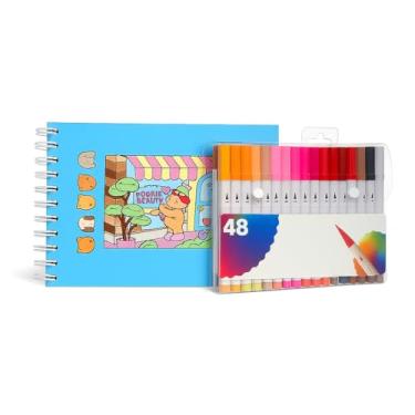 Imagem de Livro de Colorir B.G + Estojo 48 Canetas Coloridas | Kit Criativo Adulto e Infantil | Atividade Relaxante, Terapia Antiestresse, Presente Criativo para Crianças, Jovens e Adultos (Azul)