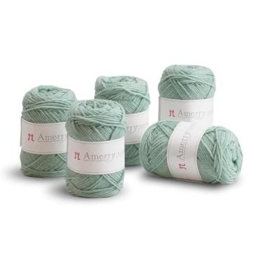 Imagem de Conjunto de 5 novelos Hamanaka Amerry, peso médio, 70% lã merino da Nova Zelândia, 30% mistura acrílica, fio macio e fácil de tricotar para tricô e crochê, feito no Japão (Col. 54)