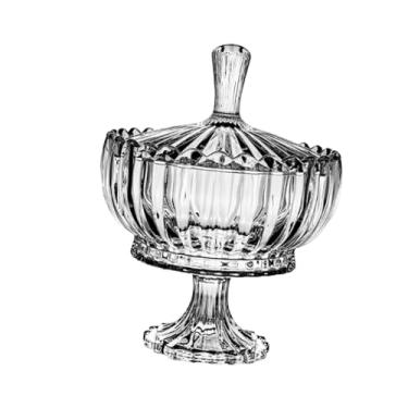 Imagem de WeiLaiKeQi Prato de vidro para doces com tampa, tigela para servir, pote de doces decorativo para festa, decoração de casa, Style B