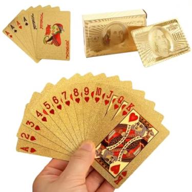 Imagem de Baralho Dourado Luxo Impermeável – Cartas de Poker Premium com Efeito Metálico e Caixa Dólar | Resistente, Durável e Ideal para Presente