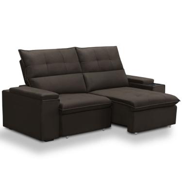 Imagem de Sofá Retrátil Reclinável Para Sala 3 Lugares 210cm Niels F04 Veludo Marrom Escuro - Lyam Decor