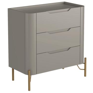 Imagem de Mesa De Cabeceira Orgânica 3 Gavetas Pés Industrial Dourado Bliss I03 Grigio - Lyam Decor