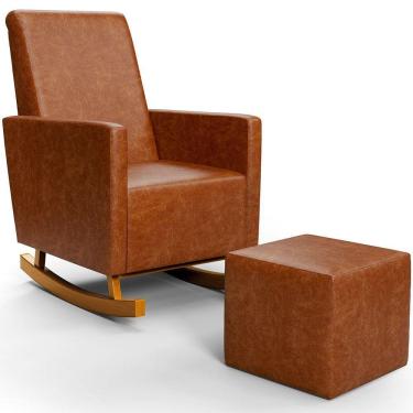 Imagem de Poltrona de Amamentação com Balanço e Puff Ravena W01 Couríssimo Camel - Lyam Decor
