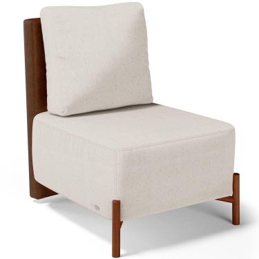 Imagem de Poltrona Decorativa Sala de Estar Living Pés Madeira Hungria L02 Couríssimo Marrom Linho Cru - Lyam