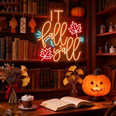 Imagem de It's Fall Yall Sinal de néon outono estação led luz personalizada outono estação neon outono casa parede arte de ação de graças jardim decoração presente casa quente