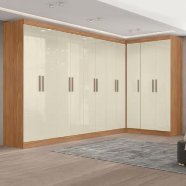 Imagem de Guarda-roupa Modulado de Canto 11 Portas e 4 Gavetas Paris Cinamomo/Off White