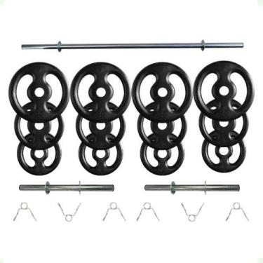 Imagem de Kit Profissional 40 Kg de Anilhas + 2 Barras de 40cm + Barra de 160cm 