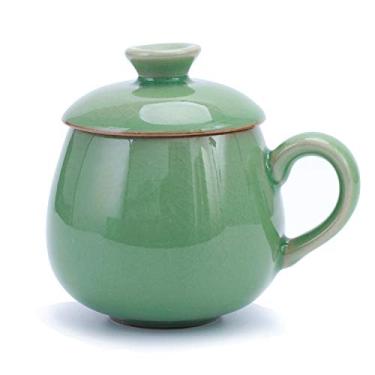 Imagem de Amoysanli Caneca de cerâmica xícara de café caneca de água, copo de chá de porcelana com tampa para escritório e casa (verde oliva (rachaduras no gelo))
