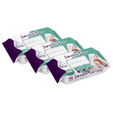 Imagem de Kit Com 3 Toalhinhas Umedecidas Sensitive For You Baby 100 Unidades Revenda Barato