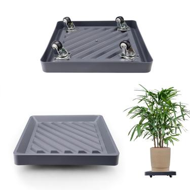 Imagem de 2 peças 10,82''/27,5 cm suporte quadrado para plantas com rodas, suporte de planta rolante de plástico PP resistente de 360°, rodízio de pires com base para vaso de flores para interior e exterior