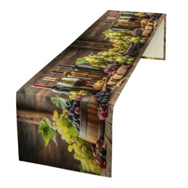 Imagem de Caminho de mesa vintage com tema de vinho tinto, mesa de jantar de cozinha, decoração de casa de fazenda para decoração de festa em casa 33 x 152 cm