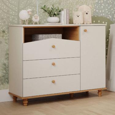 Imagem de Cômoda de Bebê Casinha 1 Porta 3 Gavetas 100% Mdf Off White/Natural - Permóbili