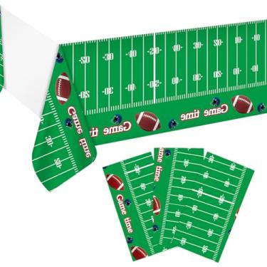 Imagem de 3 peças de toalha de mesa de futebol, 137 x 272 cm, tapete de mesa de futebol para touchdown, decoração de festa de futebol para festa temática esportiva, aniversário, celebração de dia de jogo