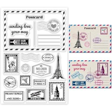 Imagem de Carimbos de cartão postal vintage passagens aéreas transparentes carimbos vintage para bilhetes postais, borda de silicone, Halloween, Natal (cartão postal)