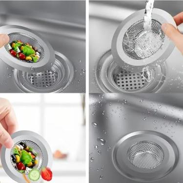 Imagem de Pacote com 3 filtros de pia de cozinha, protetor de filtro de drenagem de malha para cabelo, resíduos de alimentos, coletor de detritos, pia fácil de limpar, reutilizável para cozinha