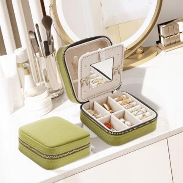 Imagem de Caixa de joias de viagem, pequenas caixas organizadoras de joias para mulheres e meninas, 2 camadas de joias de viagem, mini porta-joias portátil de veludo para brincos, anéis, colares, pulseiras