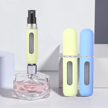 Imagem de Pacote com 2 mini frascos atomizadores portáteis de perfume recarregável de 5 ml, frascos de spray de colônia de viagem para mulheres e homens, frasco de perfume vazio pequeno, Amarelo creme + azul