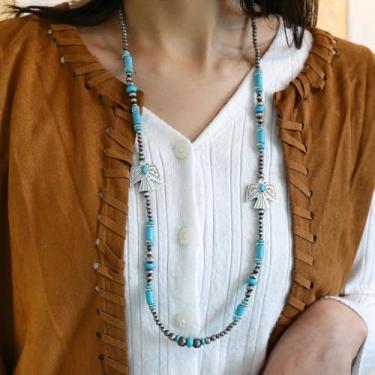 Imagem de Colar feminino ocidental, gargantilha, miçangas, turquesa, cowgirl, design em forma de águia, tribal, sudoeste, acessórios de joias ajustáveis