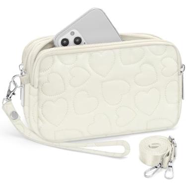 Imagem de BIAOTIE Carteiras de pulso para mulheres, bolsas transversais pequenas bolsa de viagem bolsa de pulso de nylon para celular bolsa de ombro, Love - Branca, liso