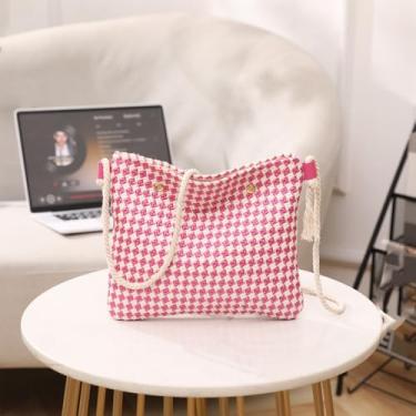 Imagem de Bolsa de ombro feminina, bolsa carteiro moderna, bolsa fofa, grande capacidade, rosa