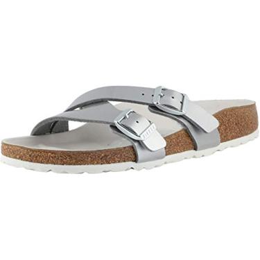 Imagem de Sandália feminina de couro Yao da Birkenstock, Metallic Silver Birko-flor, 7-7.5 Narrow