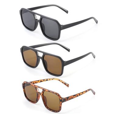 Imagem de 3 peças de óculos de sol aviador retrô modernos para mulheres e homens, (Pacote com 3) armação preta/lente cinza e armação preta/lente de chá e armação tartaruga/lente marrom, tamanho �nico