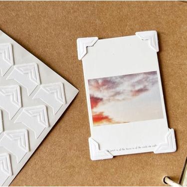 Imagem de 2 folhas/48 peças adesivos de canto de foto, cantos autoadesivos de montagem de fotos para álbum de recortes, papel de artesanato diário (branco)
