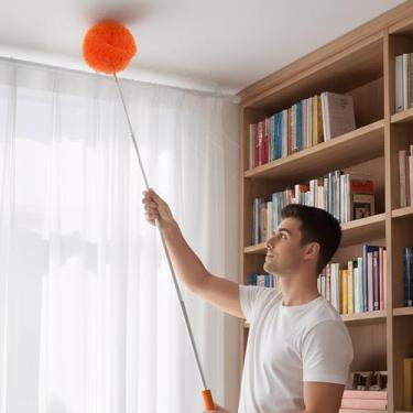 Imagem de Espanador para limpeza de mão espanador suprimentos de limpeza para teto de móveis de janela de carro de escritório (laranja, 300 cm)