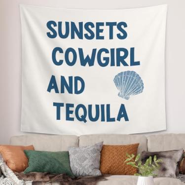 Imagem de Tapeçaria de decoração de quarto de vaqueira costeira, decoração de quarto de praia costeira, cobertor de parede de vaqueiros e tequila do pôr do sol para quarto de meninas, casa, dormitório